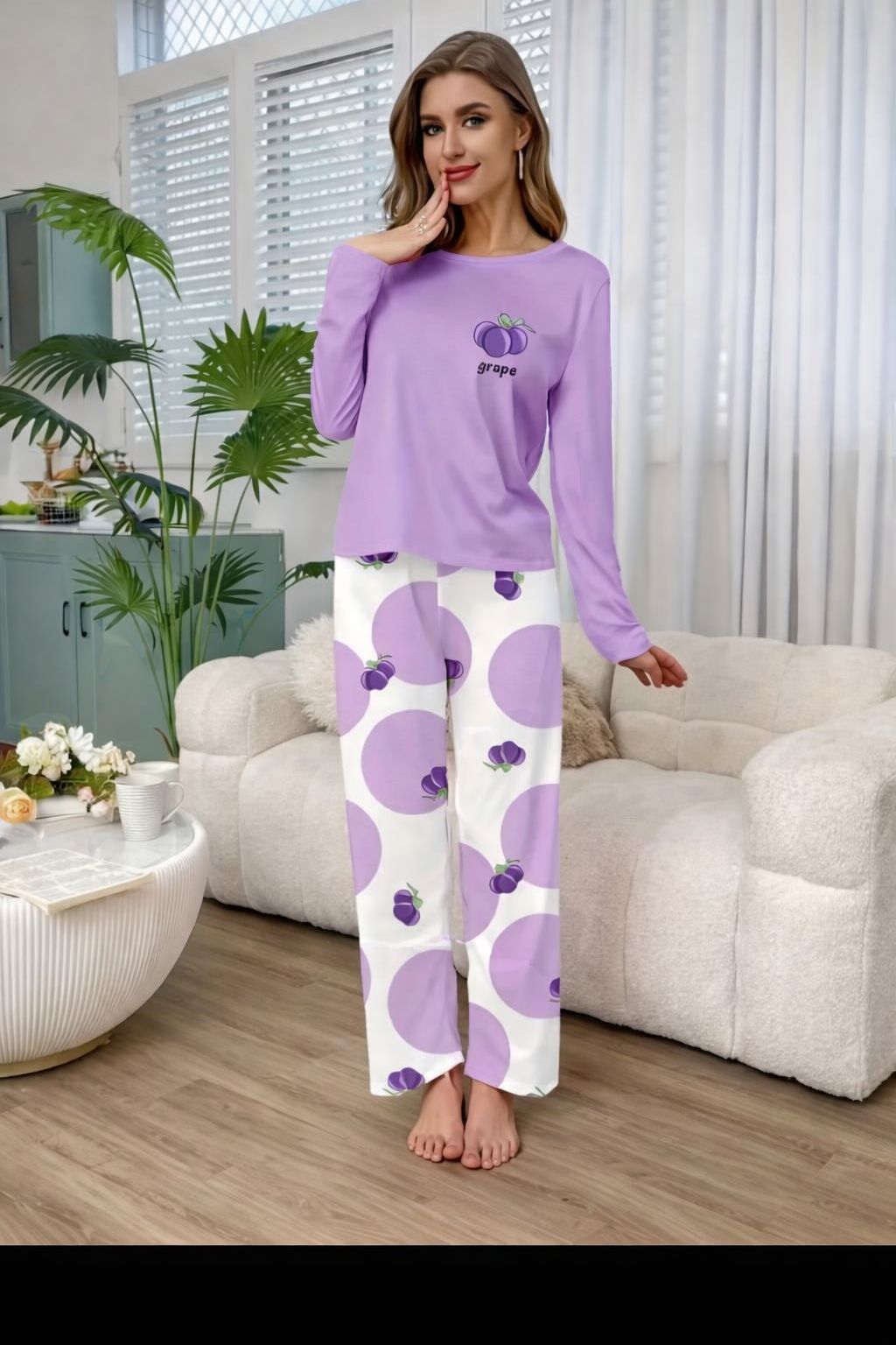 Purple Grape Printed Full Sleeves Night Suit (RX-384) view 2