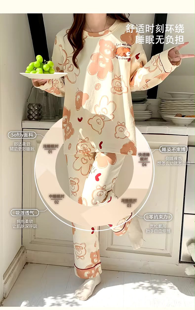 Women’s Beige Bear-Print Night Suit view 2