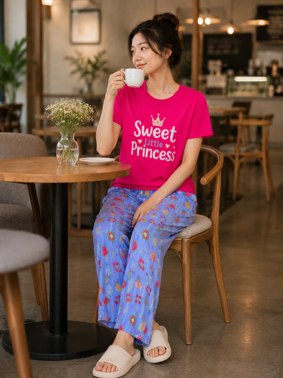 Women's Sweet Princess Pink/Blue Set Night Suit