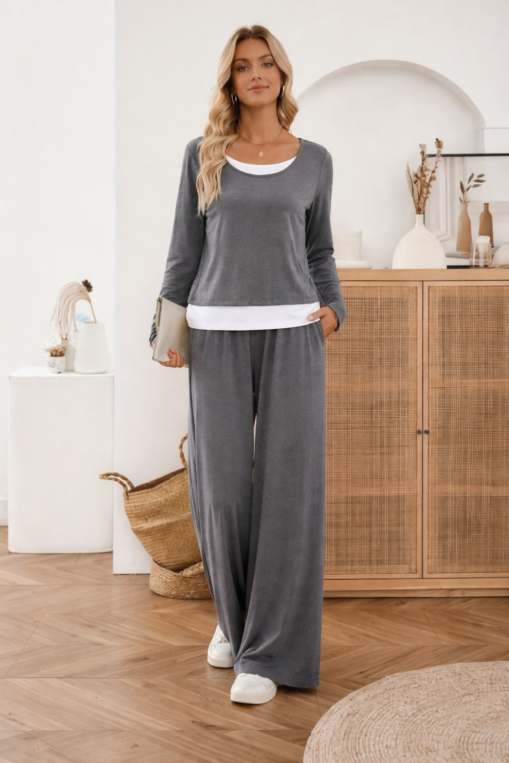 Plain Plazzo Night Suit With White Bottom Line For Her