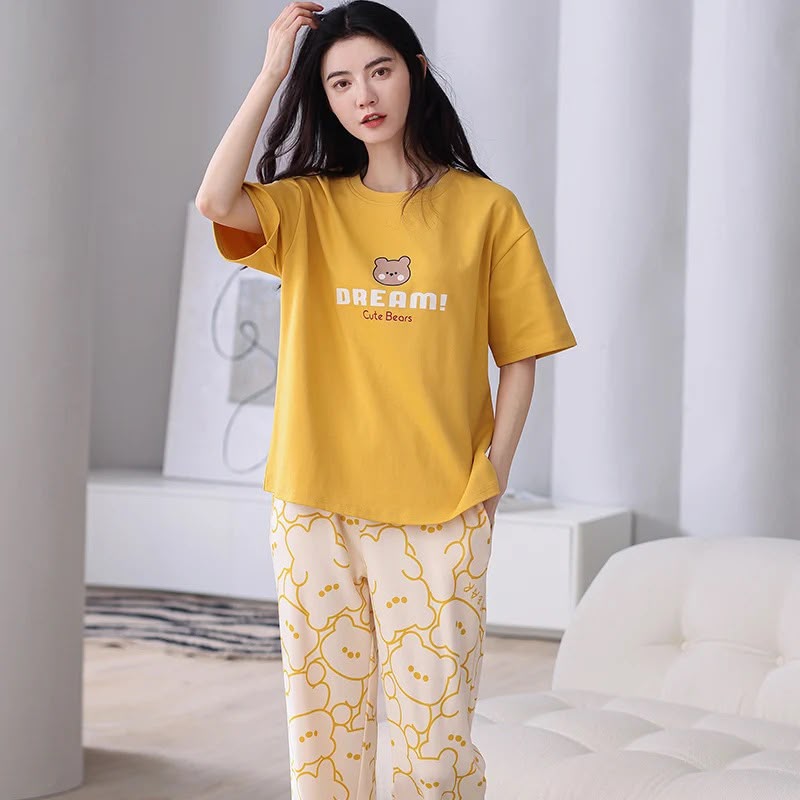 Women's Yellow Dream Graphic Set Night Suit