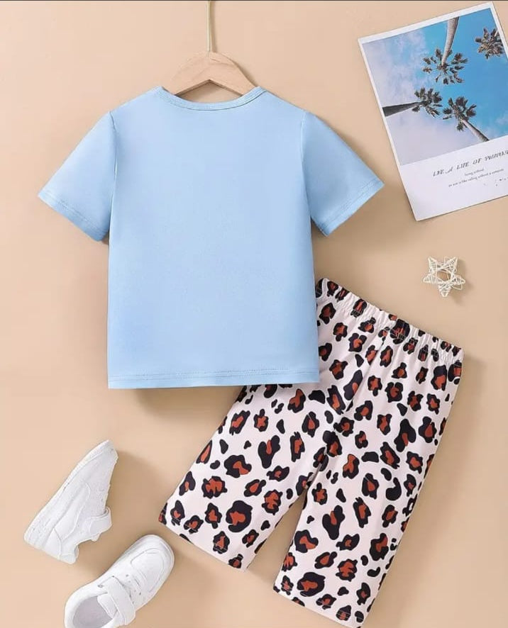 Blue Cute Kitty With Cheetha Pajama Printed Kids Night Suit view 2