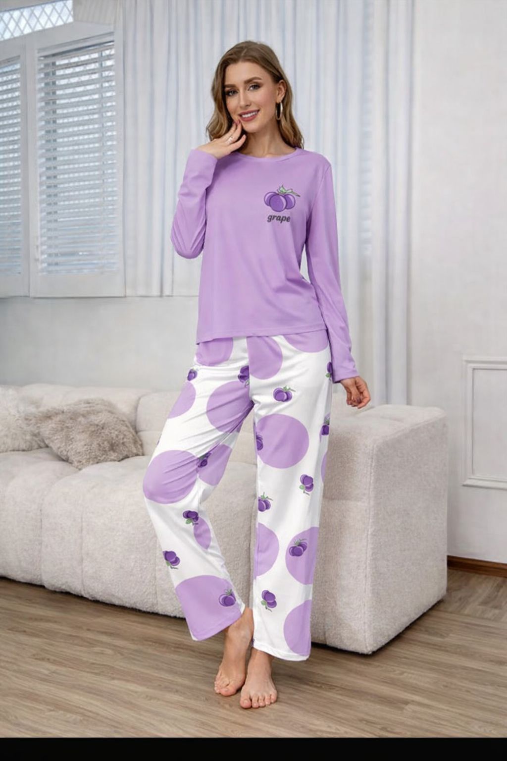 Purple Grape Printed Full Sleeves Night Suit (RX-384) view 5