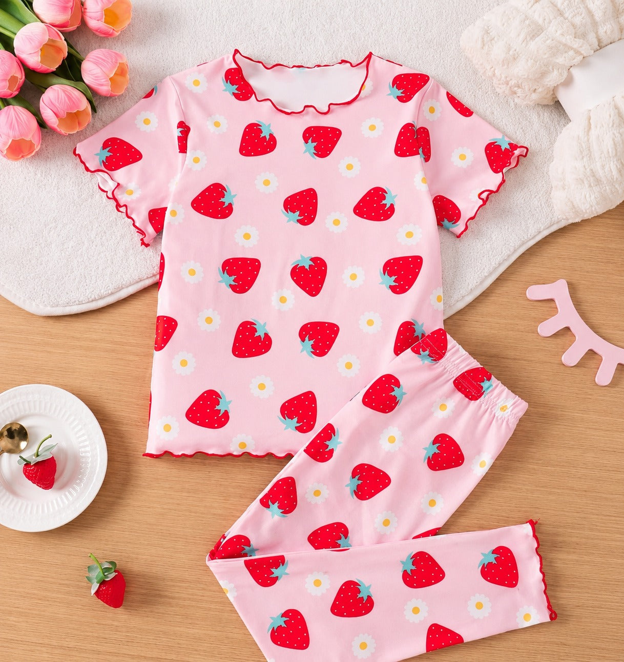 Pink Strawberry Printed Kid Suit