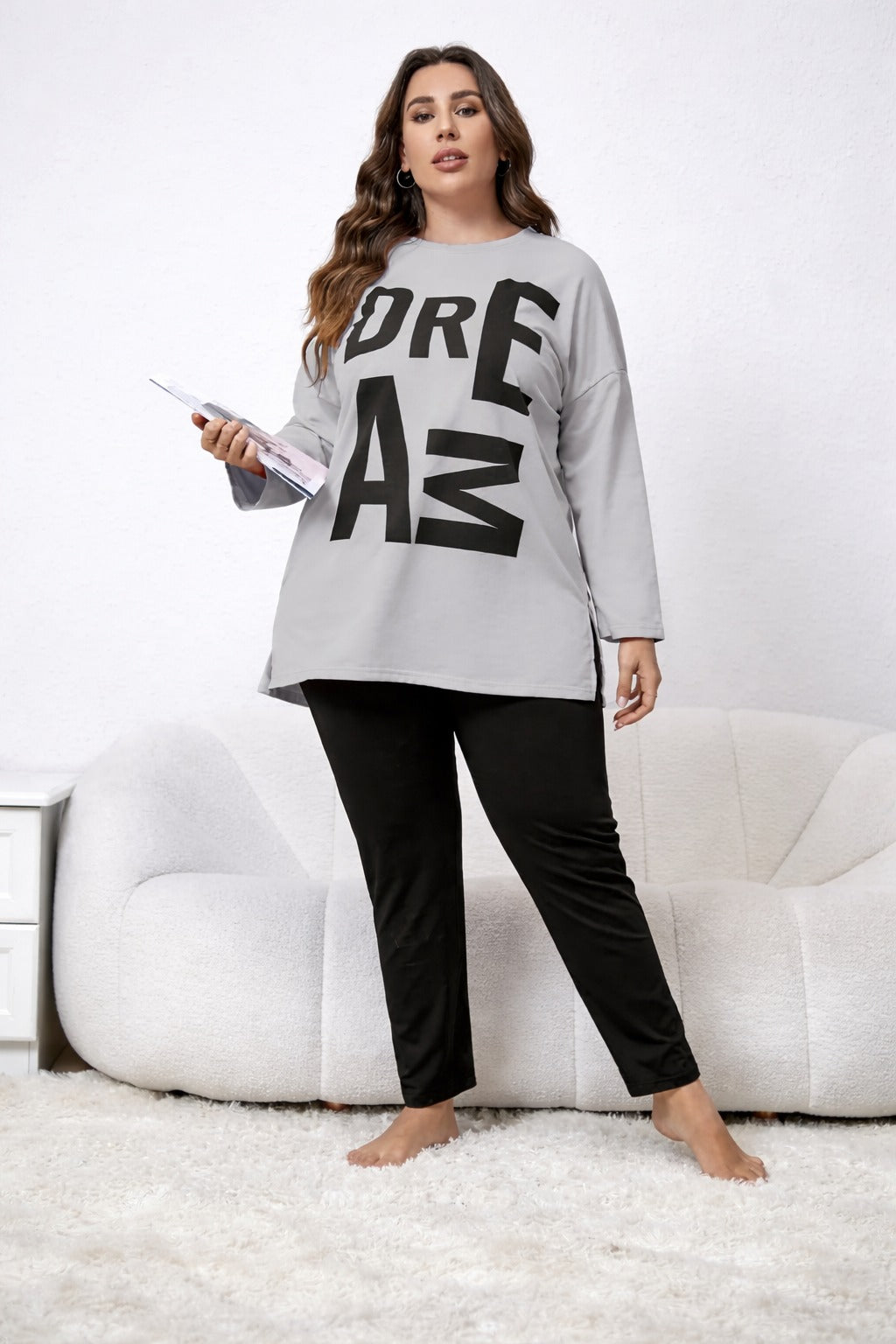 Dreams Long Shirt With Black Trouser Night Suit For Her view 6