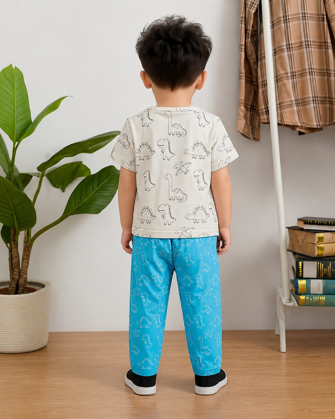 White With Blue Dino Printed Kid Suit view 4