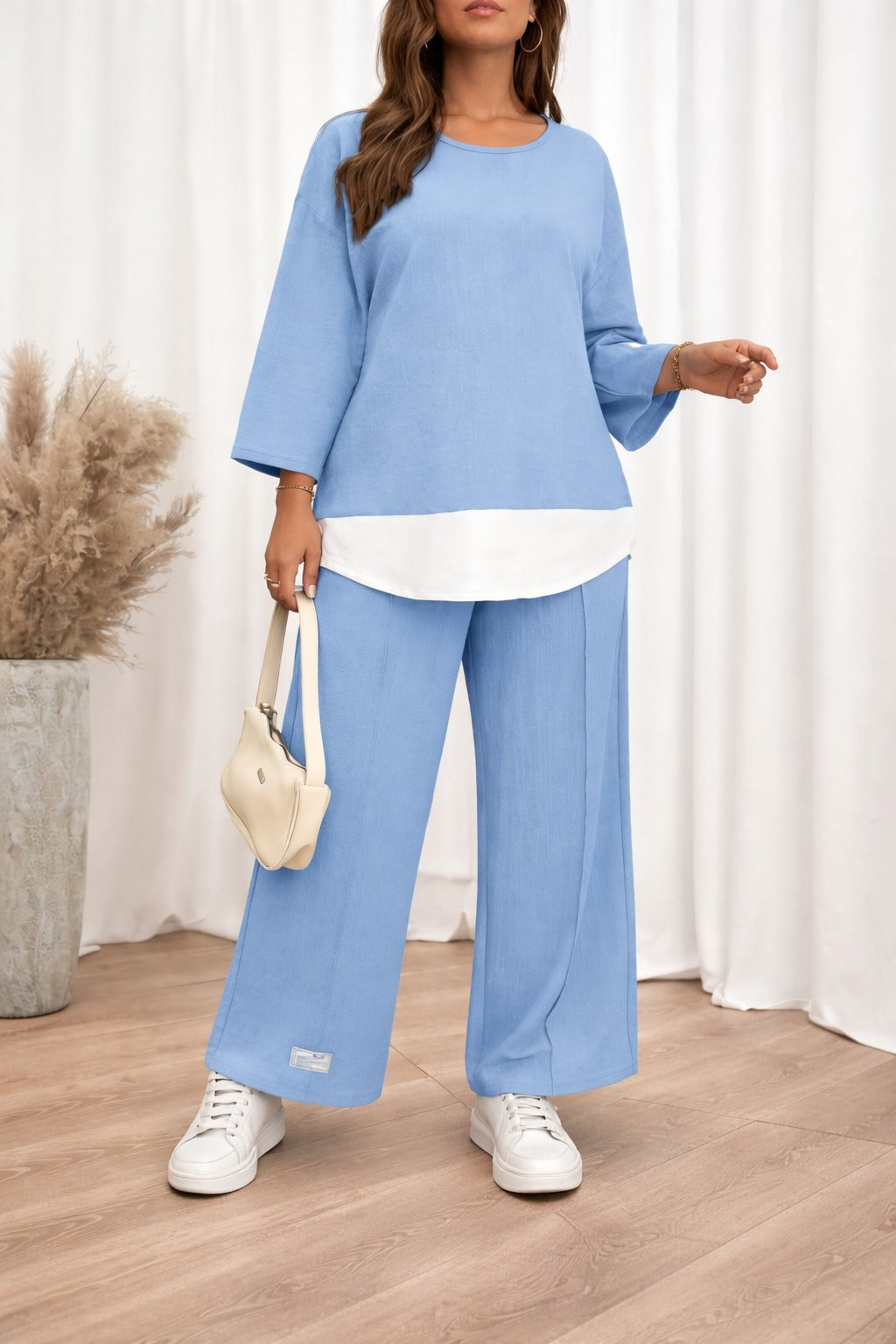 Plain Plazzo Night Suit With White Bottom Line For Her view 6