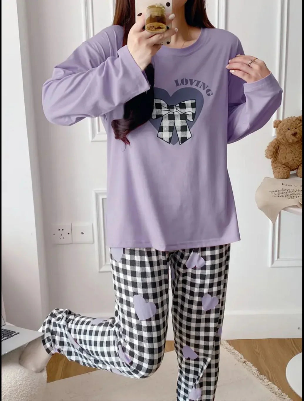 Loving with Check Ribbon Printed Full Sleeves PJ The Ultimate Dream Wear Sleep Suit