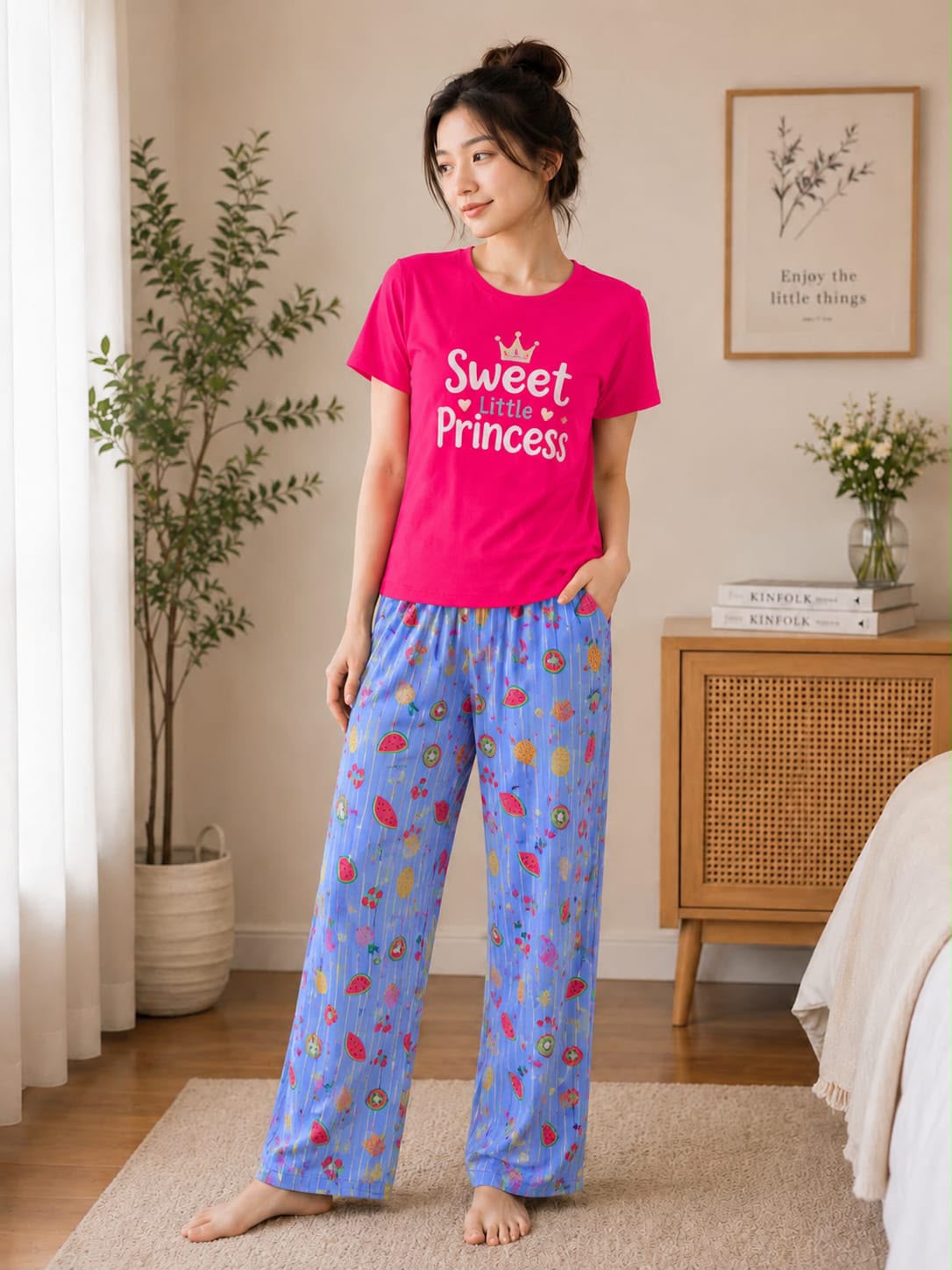 Women's Sweet Princess Pink/Blue Set Night Suit view 2