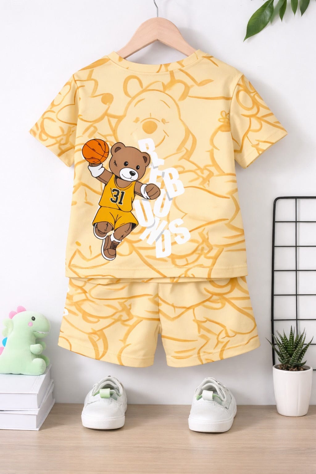 Yellow Bear With Basketball Printed Kids Suit