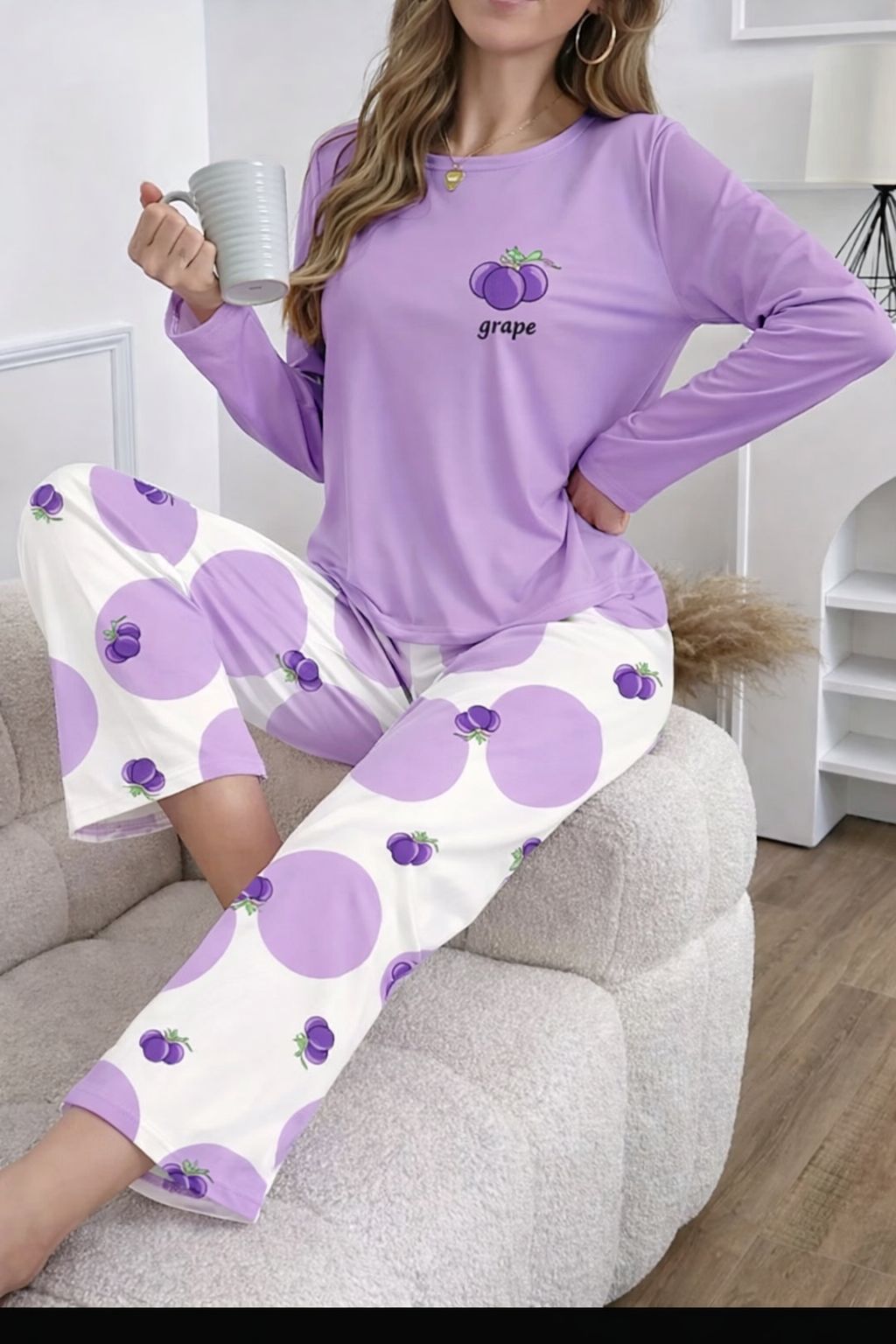 Purple Grape Printed Full Sleeves Night Suit (RX-384) view 3