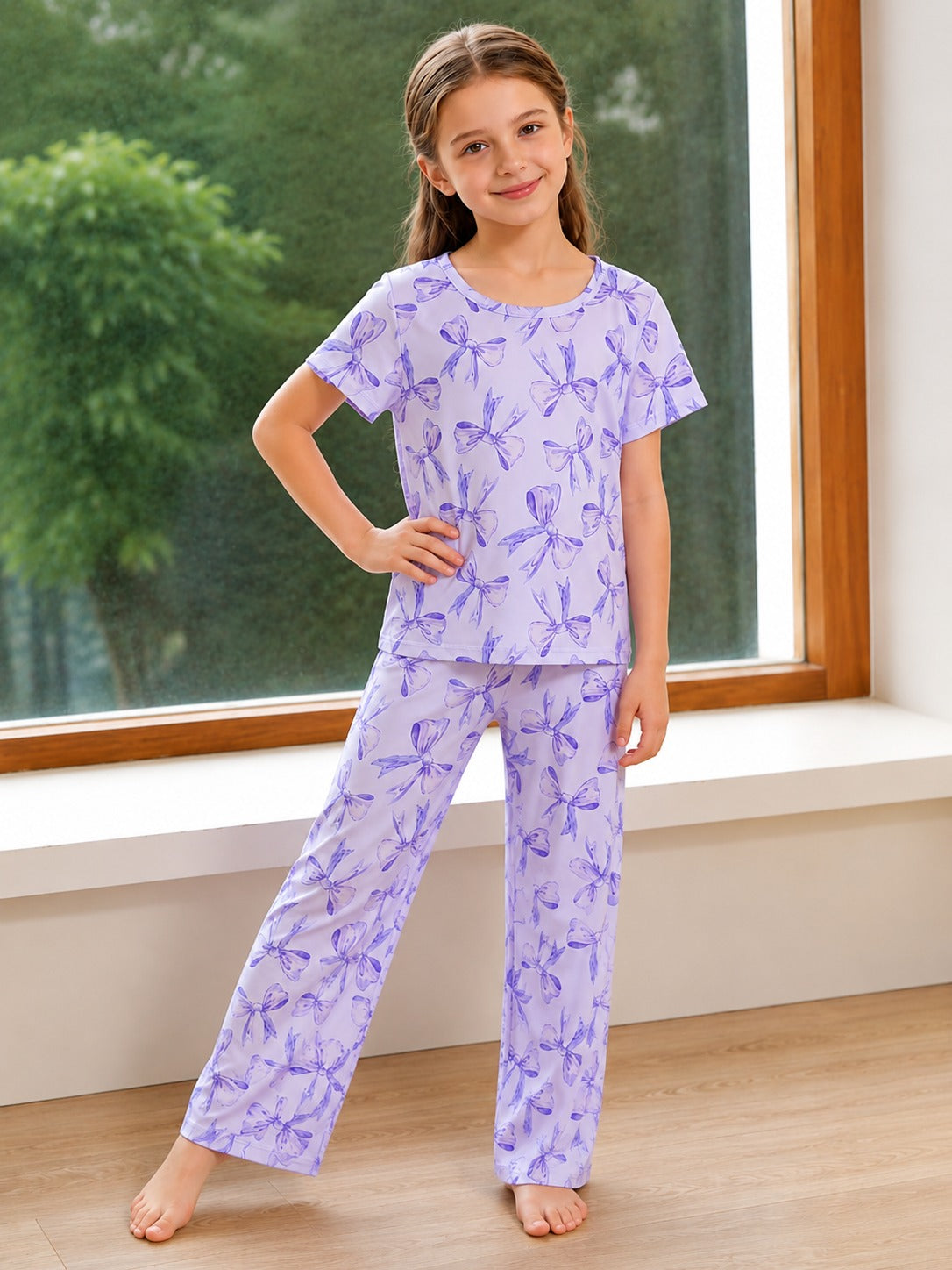 Purple Bow Printed Kid Suit view 2