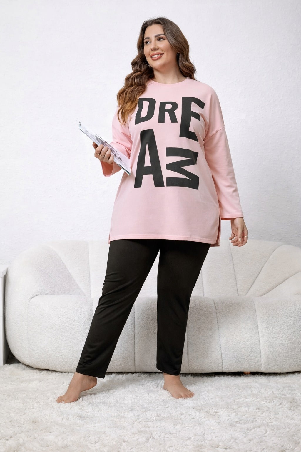 Dreams Long Shirt With Black Trouser Night Suit For Her