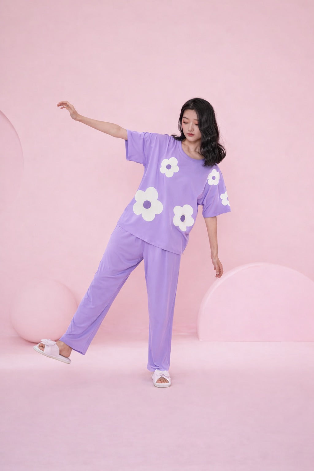 All Over Big White Flower Night Suit For Her