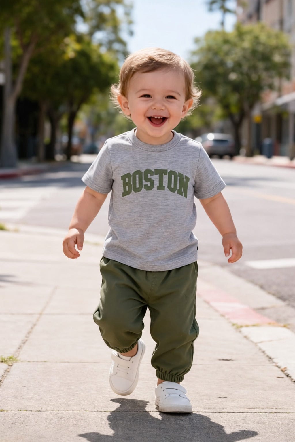 Grey Half Sleeves Boston Printed Kids Night Suit