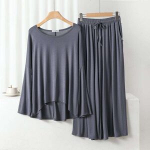 Grey Loose Sleeves T-shirt With Plazzo Trouser Suit (RX-100)