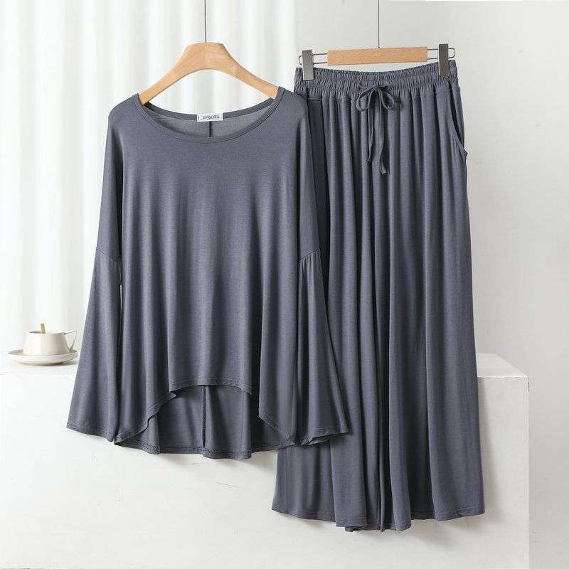 Grey Loose Sleeves T-shirt With Plazzo Trouser Suit (RX-100)