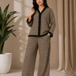 Signature Monogram Printed button style night suit For her (RX-521)