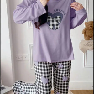 Lilac Loving with Check Ribbon Printed Full Sleeves PJ The Ultimate Dream Wear Sleep Suit (RX-331)