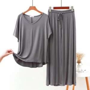 Grey V Neck Half Sleeves Shirt With Plazzo Trouser (RX-91)