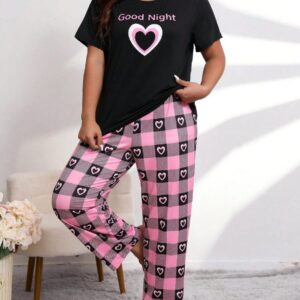 Black Good Night Hearts pajama Printed Night wear (RX-263)