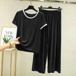 Black With White Pipin Neck And Sleeves Half Sleeves Suit (RX-156)