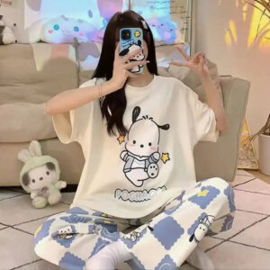 White Pochacco Print Half Sleeves Printed Night Suit (RX-302)
