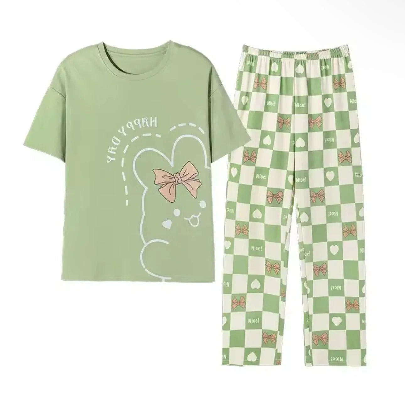 Olive Green Happy Day Printed Half Sleeves Night Suit (RX-303) - Image 2