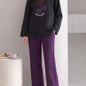 Black I Wish You Happy Printed With Purple Printed Pajama Full Sleeves Night Suit (RX-391)