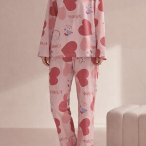 Pink All over big hearts night suit For her (RX-409)