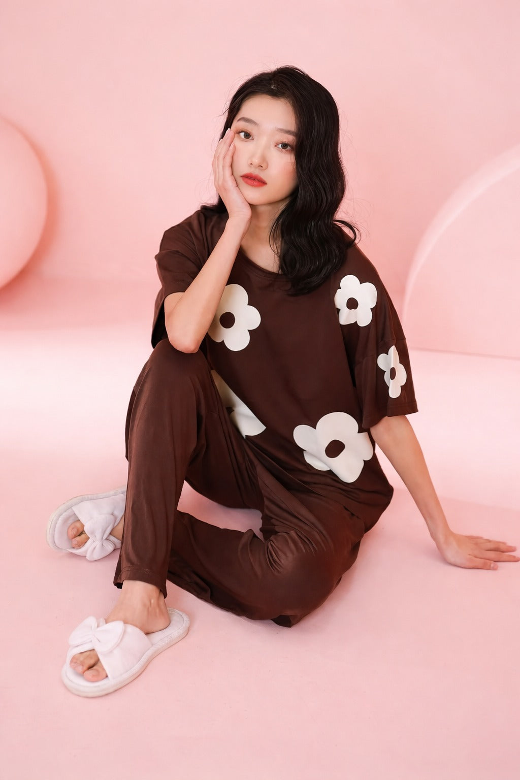 (NEW ) Brown All over BIG White flower night suit For her (RX-412) - Image 4