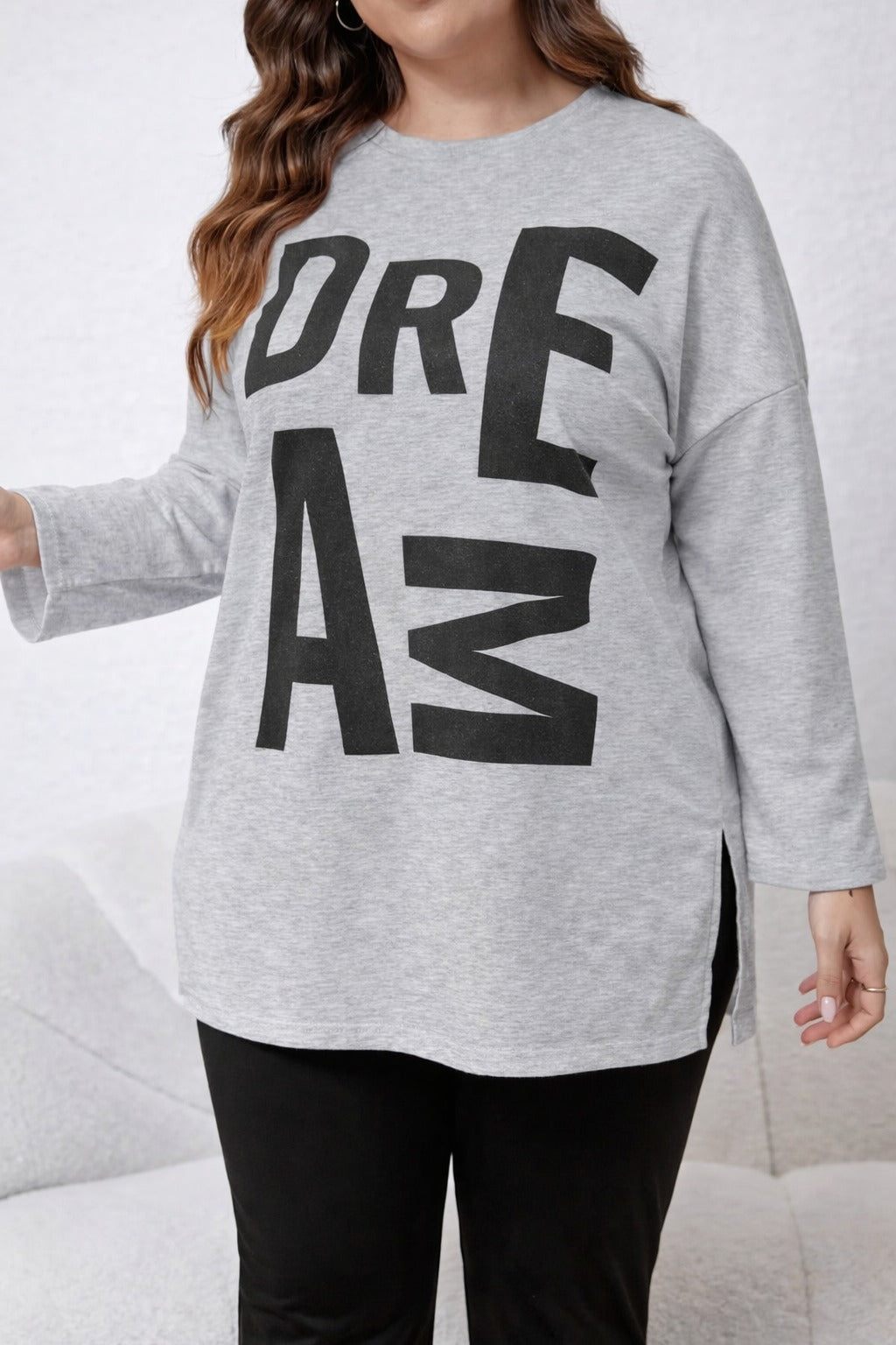 Grey Dreams long Shirt with black trouser night suit For her (RX-425) - Image 2