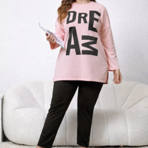 Pink Dreams long Shirt with black trouser night suit For her (RX-424)