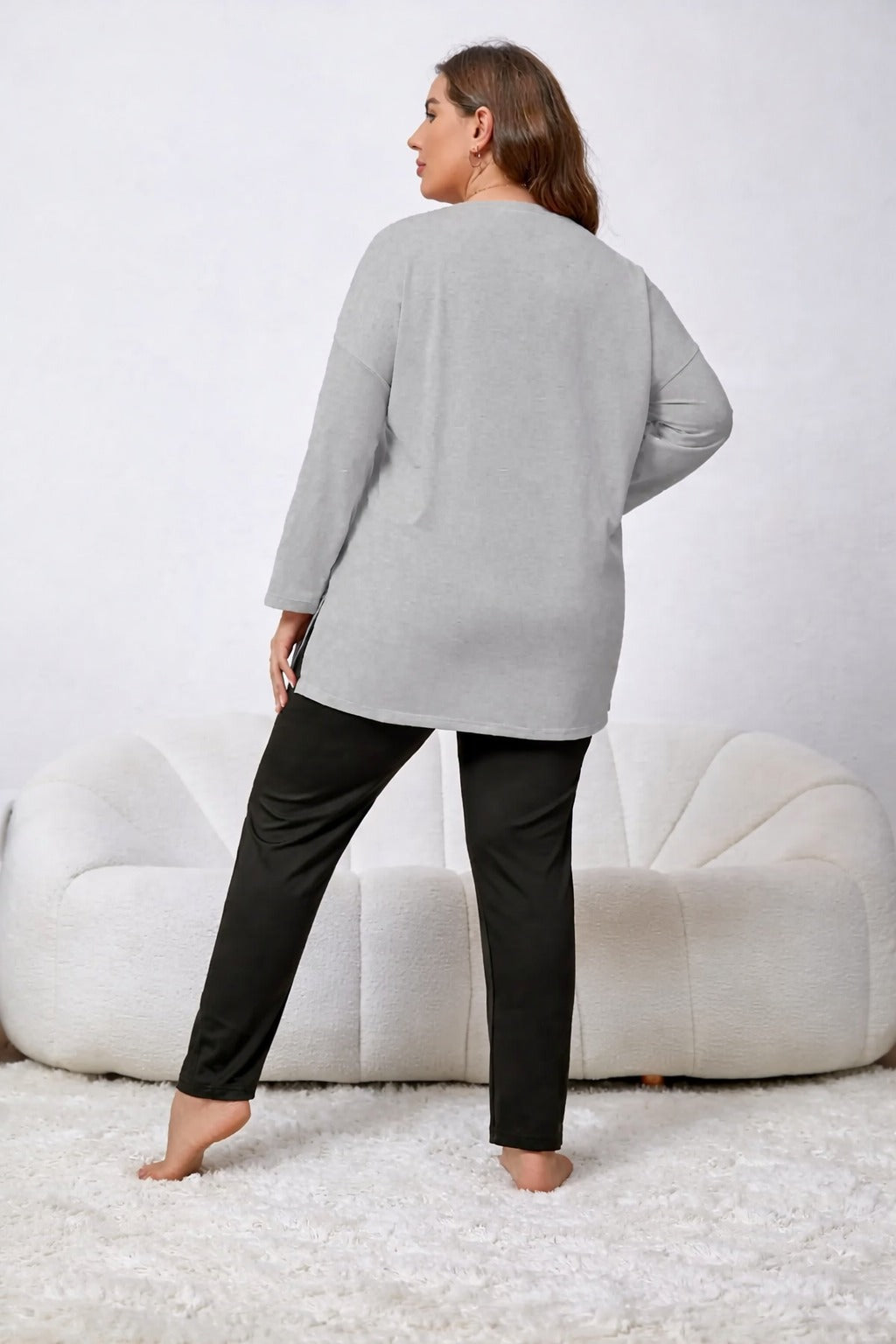 Grey Dreams long Shirt with black trouser night suit For her (RX-425) - Image 4