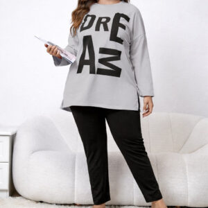 Grey Dreams long Shirt with black trouser night suit For her (RX-425)
