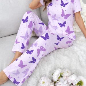Purple All Over Butterflies Printed half sleeves night suit for her (RX-432)
