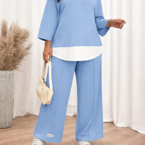 Sky blue with White Bottom line Plain plazzo night suit for her