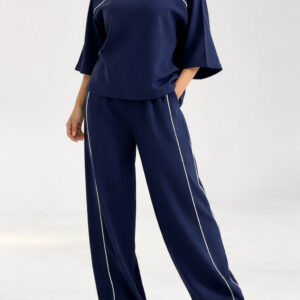 Navy Blue with White lining Plain plazzo night suit for her