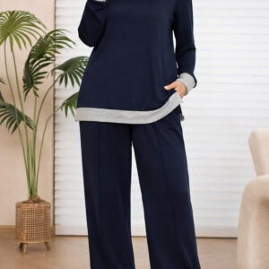 (New) Navy blue Grey round neck with grey Bottom plain Plazo night suit For her