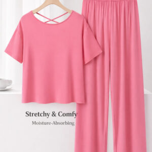 (New) Pink Round Neck with Matching lace Half sleeves with plazo night suit