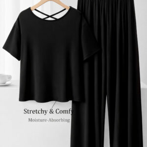 (New) Black Round Neck with Matching lace Half sleeves with plazo night suit