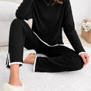 (New) Black Round Neck with white cut sleeves pipen with cut pipen plazo night suit