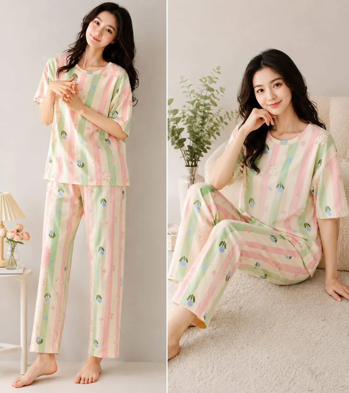 Off White Mulicolor all over flowers night suit For her (RX-492)
