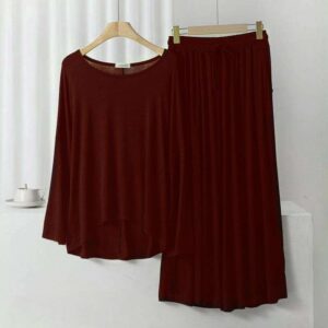 Maroon Loose Sleeves T-shirt With Plazzo Trouser Suit (RX-99)