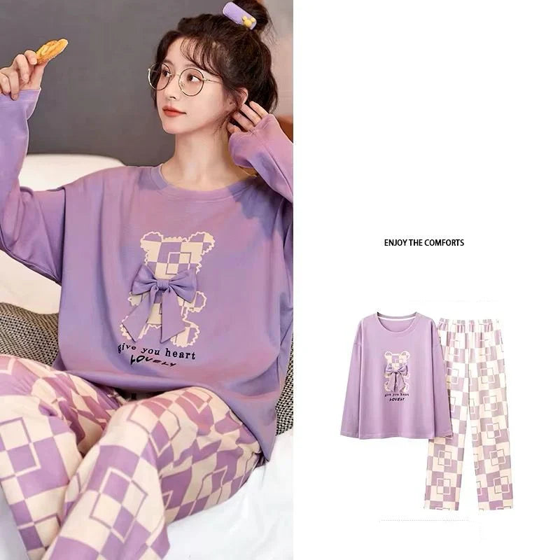 Lilac Give your heart Lovely Full Sleeves with Printed Pajama The Ultimate Dream Wear Sleep Suit (RX-334) - Image 3