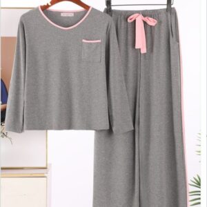 Plain Grey With Pink Pocket T-shirt With Plazzo Pajama Suit (RX-106)