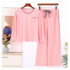 Plain Pink With Grey Pocket T-shirt With Plazzo Pajama Suit  (RX-105)